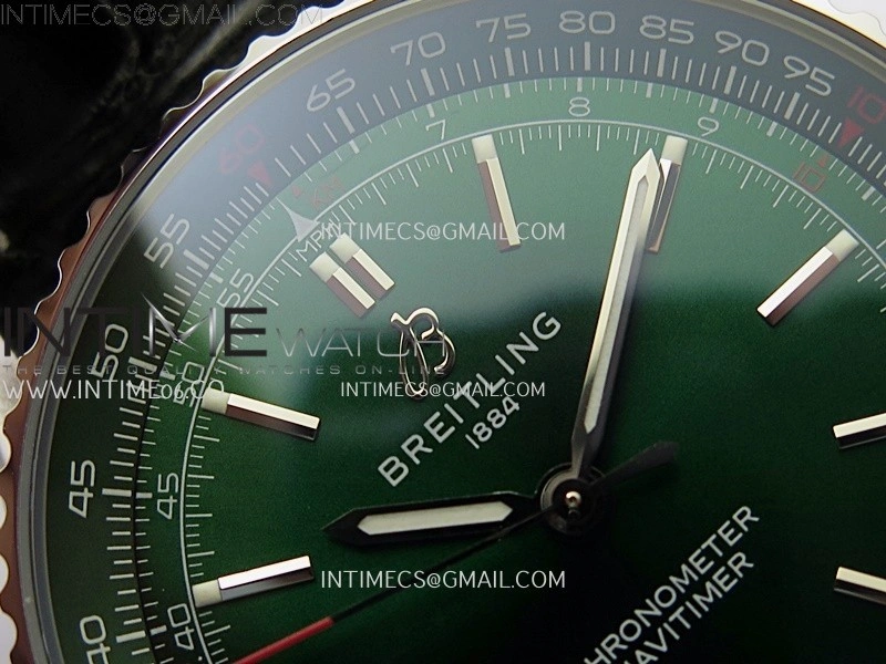 Navitimer 1 Automatic 41mm SS BLSF 1:1 Best Edition Green Dial on Black Leather Strap A2824