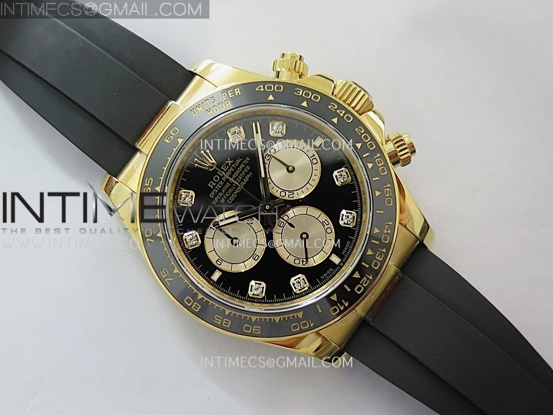 Daytona 126518 904L YG GMF 1:1 Best Edition Black Dial Gold Subdial Diamond Marker on Oysterflex Strap SH4131
