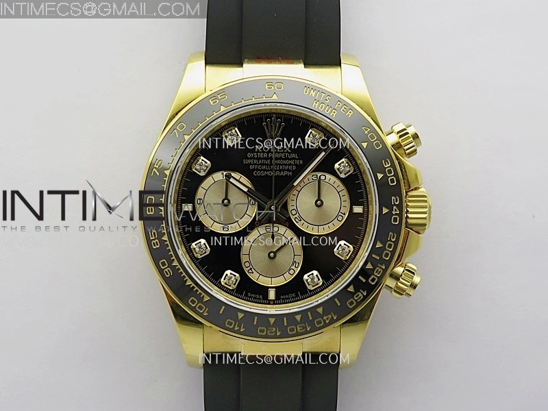 Daytona 126518 904L YG GMF 1:1 Best Edition Black Dial Gold Subdial Diamond Marker on Oysterflex Strap SH4131