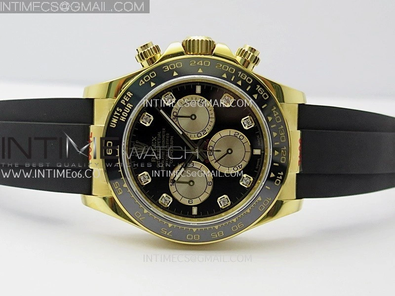 Daytona 126518 904L YG GMF 1:1 Best Edition Black Dial Gold Subdial Diamond Marker on Oysterflex Strap SH4131