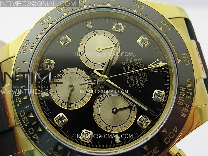 Daytona 126518 904L YG GMF 1:1 Best Edition Black Dial Gold Subdial Diamond Marker on Oysterflex Strap SH4131