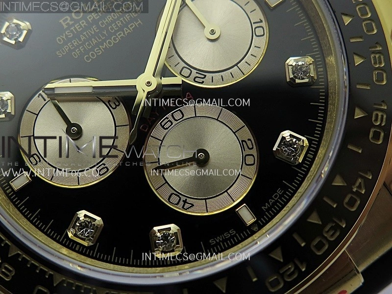 Daytona 126518 904L YG GMF 1:1 Best Edition Black Dial Gold Subdial Diamond Marker on Oysterflex Strap SH4131