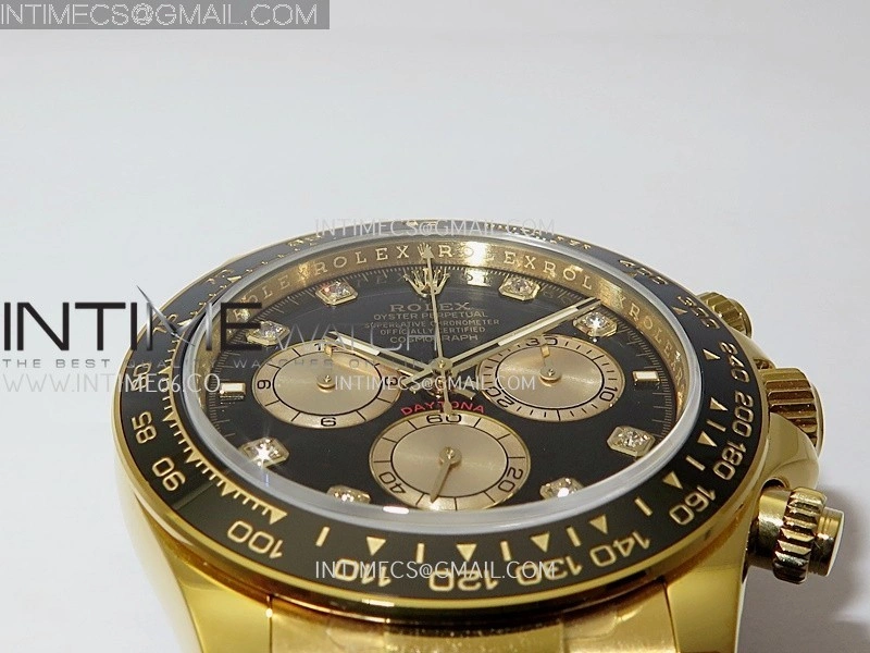 Daytona 126518 904L YG GMF 1:1 Best Edition Black Dial Gold Subdial Diamond Marker on Oysterflex Strap SH4131