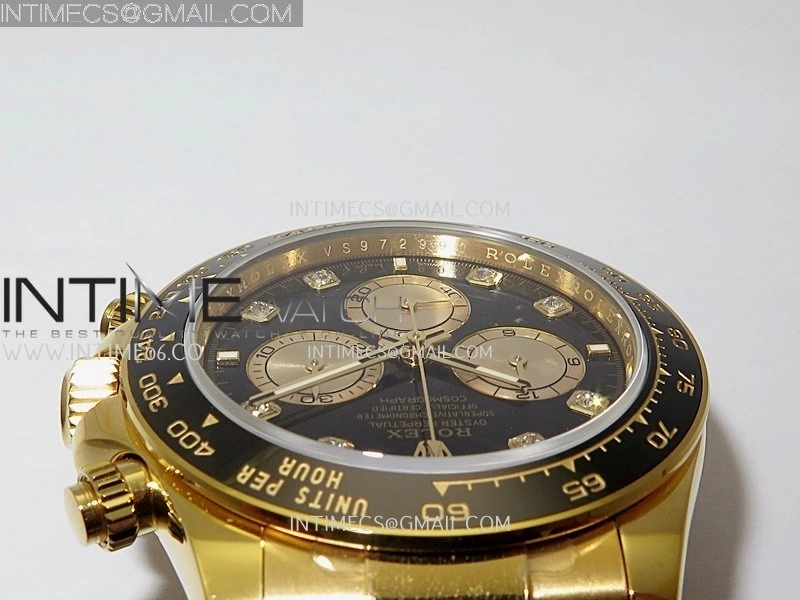Daytona 126518 904L YG GMF 1:1 Best Edition Black Dial Gold Subdial Diamond Marker on Oysterflex Strap SH4131