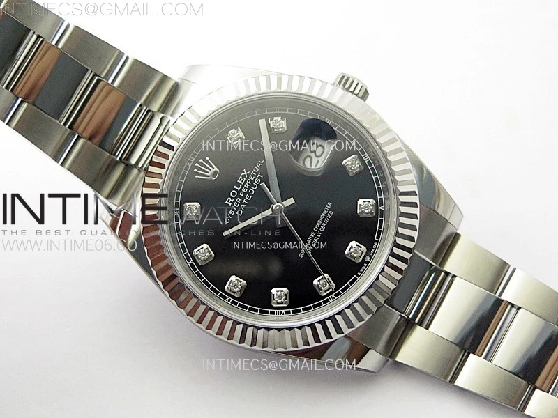 DateJust 41mm 126334 904 SS AR+F V2 1:1 Best Edition Fluted Bezel Black Dial Diamond Markers on Oyster Bracelet DD3235