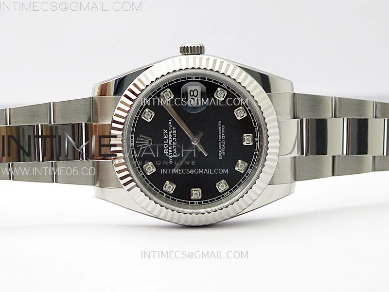 DateJust 41mm 126334 904 SS AR+F V2 1:1 Best Edition Fluted Bezel Black Dial Diamond Markers on Oyster Bracelet DD3235