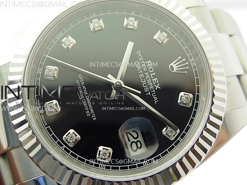 DateJust 41mm 126334 904 SS AR+F V2 1:1 Best Edition Fluted Bezel Black Dial Diamond Markers on Oyster Bracelet DD3235