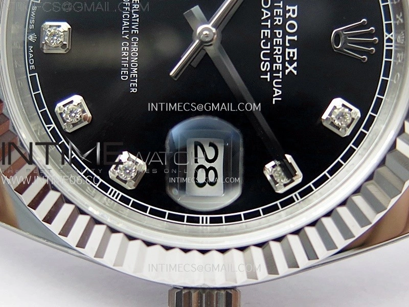 DateJust 41mm 126334 904 SS AR+F V2 1:1 Best Edition Fluted Bezel Black Dial Diamond Markers on Oyster Bracelet DD3235