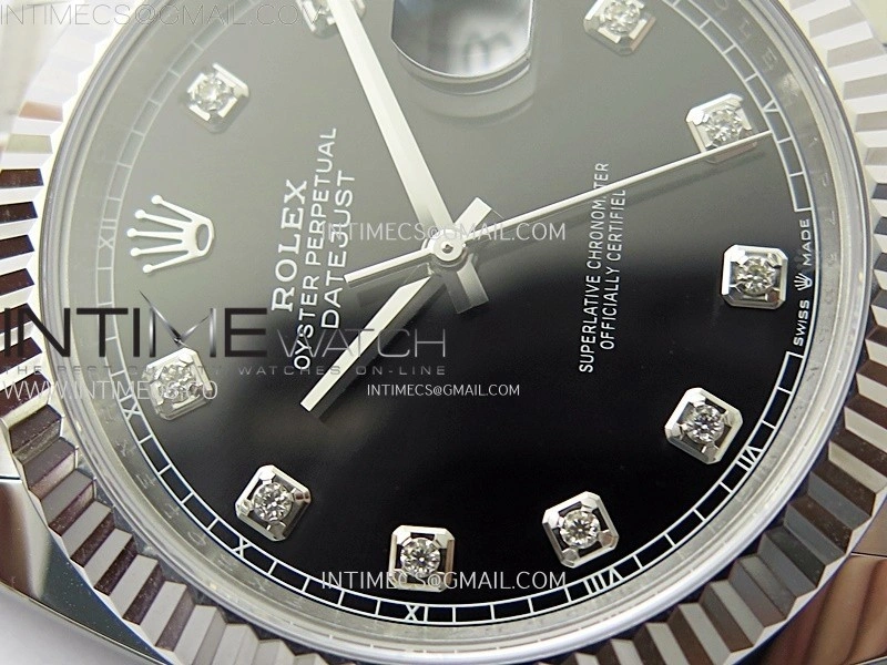 DateJust 41mm 126334 904 SS AR+F V2 1:1 Best Edition Fluted Bezel Black Dial Diamond Markers on Oyster Bracelet DD3235