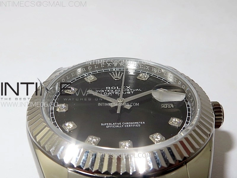 DateJust 41mm 126334 904 SS AR+F V2 1:1 Best Edition Fluted Bezel Black Dial Diamond Markers on Oyster Bracelet DD3235