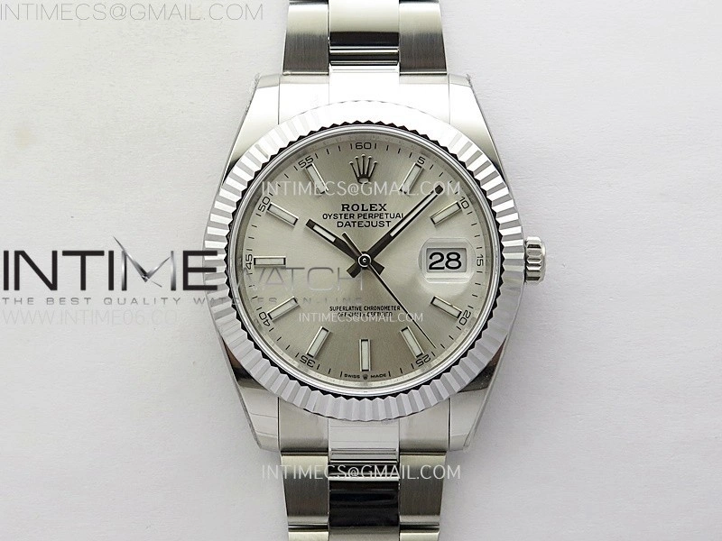 DateJust 41mm 126334 904 SS AR+F V2 1:1 Best Edition Fluted Bezel Silver Dial Sticks Markers on Oyster Bracelet DD3235