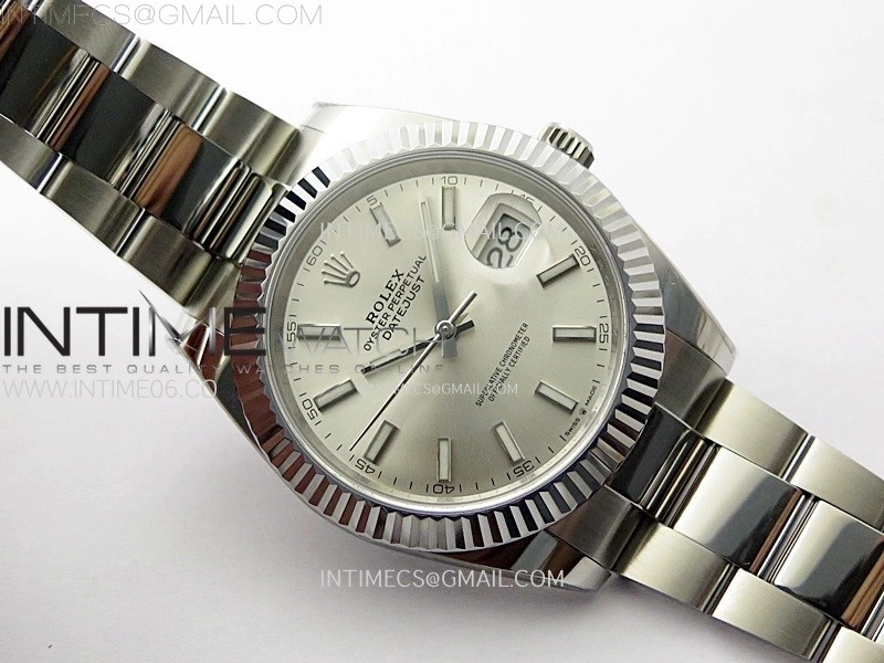 DateJust 41mm 126334 904 SS AR+F V2 1:1 Best Edition Fluted Bezel Silver Dial Sticks Markers on Oyster Bracelet DD3235