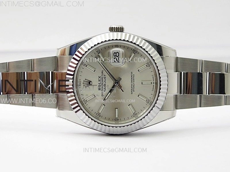 DateJust 41mm 126334 904 SS AR+F V2 1:1 Best Edition Fluted Bezel Silver Dial Sticks Markers on Oyster Bracelet DD3235
