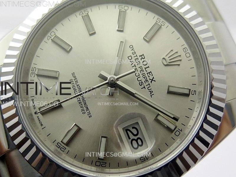 DateJust 41mm 126334 904 SS AR+F V2 1:1 Best Edition Fluted Bezel Silver Dial Sticks Markers on Oyster Bracelet DD3235