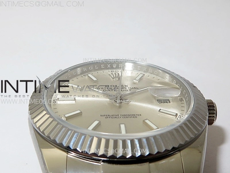 DateJust 41mm 126334 904 SS AR+F V2 1:1 Best Edition Fluted Bezel Silver Dial Sticks Markers on Oyster Bracelet DD3235