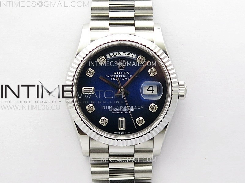 Day Date 36mm Gain Weight SS tungsten APSF 1:1 Best Edition Gradient Blue Dial Diamond Markers on SS President Bracelet A3255