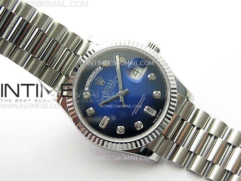 Day Date 36mm Gain Weight SS tungsten APSF 1:1 Best Edition Gradient Blue Dial Diamond Markers on SS President Bracelet A3255