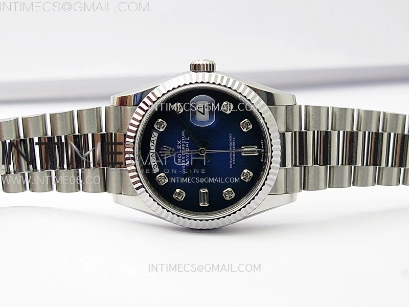 Day Date 36mm Gain Weight SS tungsten APSF 1:1 Best Edition Gradient Blue Dial Diamond Markers on SS President Bracelet A3255