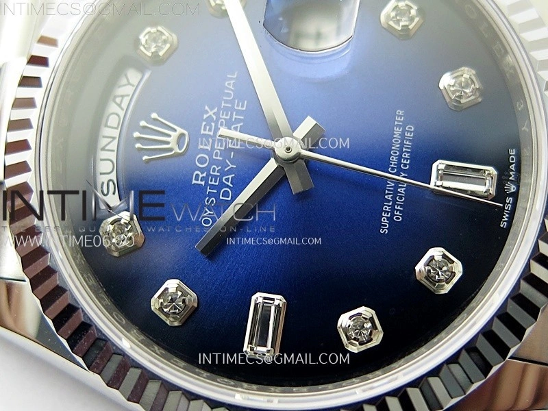 Day Date 36mm Gain Weight SS tungsten APSF 1:1 Best Edition Gradient Blue Dial Diamond Markers on SS President Bracelet A3255