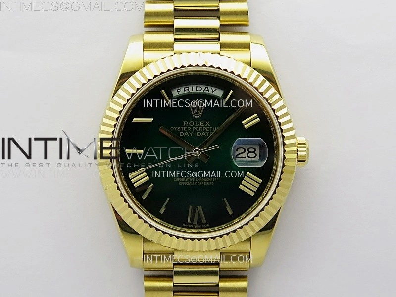 Day Date 228238 40mm YG KF 1:1 Best Edition Green Gradient Dial Roman Markers On RG President Bracelet SA3255