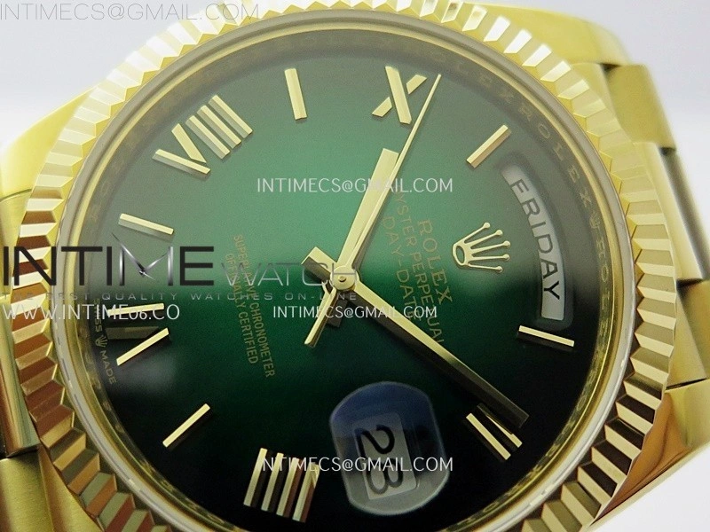 Day Date 228238 40mm YG KF 1:1 Best Edition Green Gradient Dial Roman Markers On RG President Bracelet SA3255