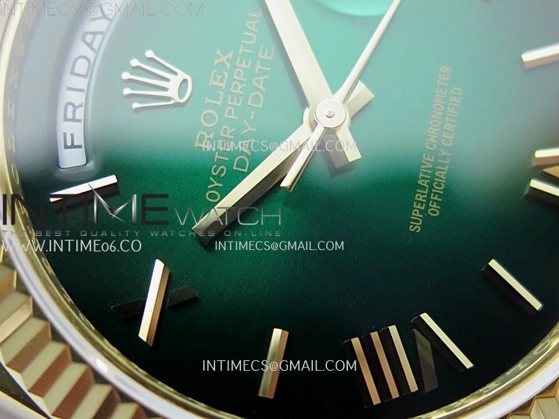 Day Date 228238 40mm YG KF 1:1 Best Edition Green Gradient Dial Roman Markers On RG President Bracelet SA3255