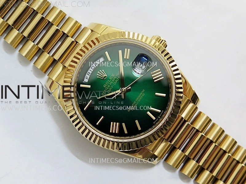 Day Date 228238 40mm YG KF 1:1 Best Edition Green Gradient Dial Roman Markers On RG President Bracelet SA3255