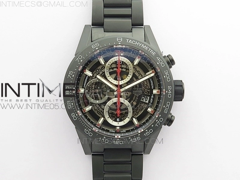Calibre Heuer 01 Chrono 43mm Ceramic XF 1:1 Best Edition Skeleton Dial on Ceramic Bracelet A1887