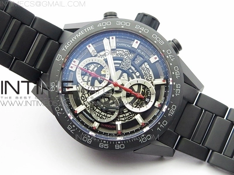 Calibre Heuer 01 Chrono 43mm Ceramic XF 1:1 Best Edition Skeleton Dial on Ceramic Bracelet A1887
