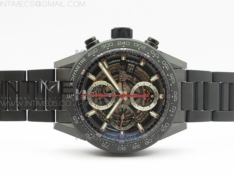 Calibre Heuer 01 Chrono 43mm Ceramic XF 1:1 Best Edition Skeleton Dial on Ceramic Bracelet A1887