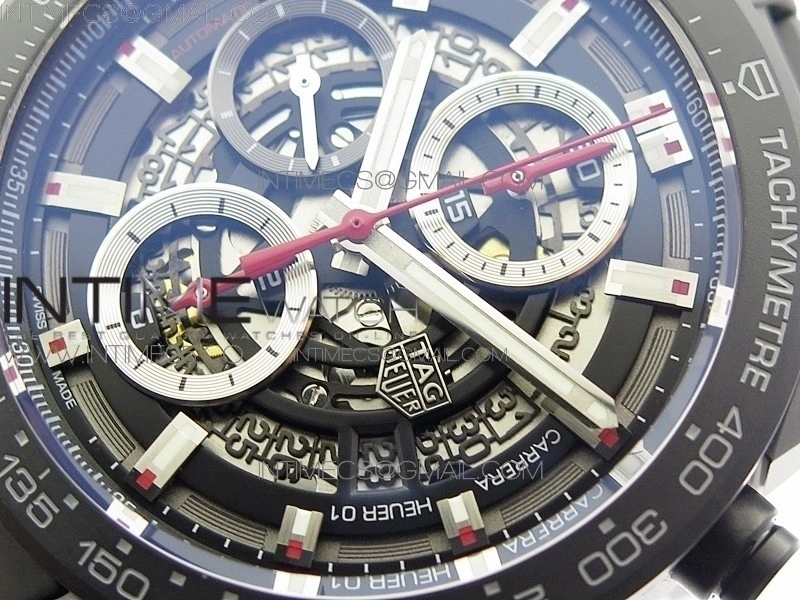 Calibre Heuer 01 Chrono 43mm Ceramic XF 1:1 Best Edition Skeleton Dial on Ceramic Bracelet A1887