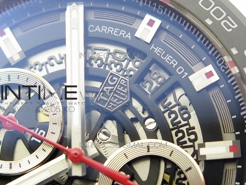 Calibre Heuer 01 Chrono 43mm Ceramic XF 1:1 Best Edition Skeleton Dial on Ceramic Bracelet A1887