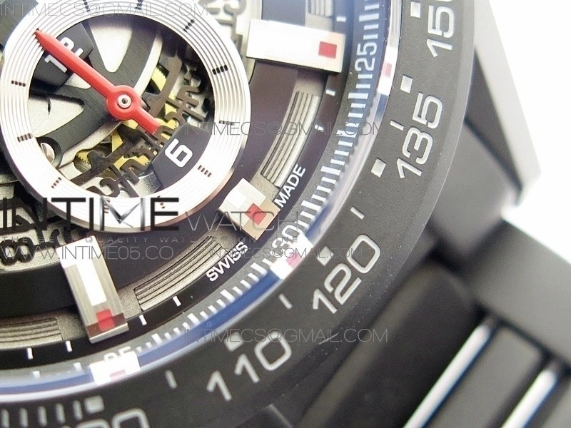 Calibre Heuer 01 Chrono 43mm Ceramic XF 1:1 Best Edition Skeleton Dial on Ceramic Bracelet A1887