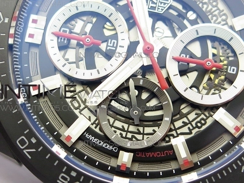 Calibre Heuer 01 Chrono 43mm Ceramic XF 1:1 Best Edition Skeleton Dial on Ceramic Bracelet A1887