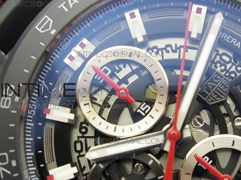 Calibre Heuer 01 Chrono 43mm Ceramic XF 1:1 Best Edition Skeleton Dial on Ceramic Bracelet A1887