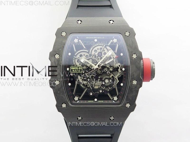 RM035-01 Forged Carbon Case KUF Best Edition Red Crown on Black Rubber Strap MIYOTA8215