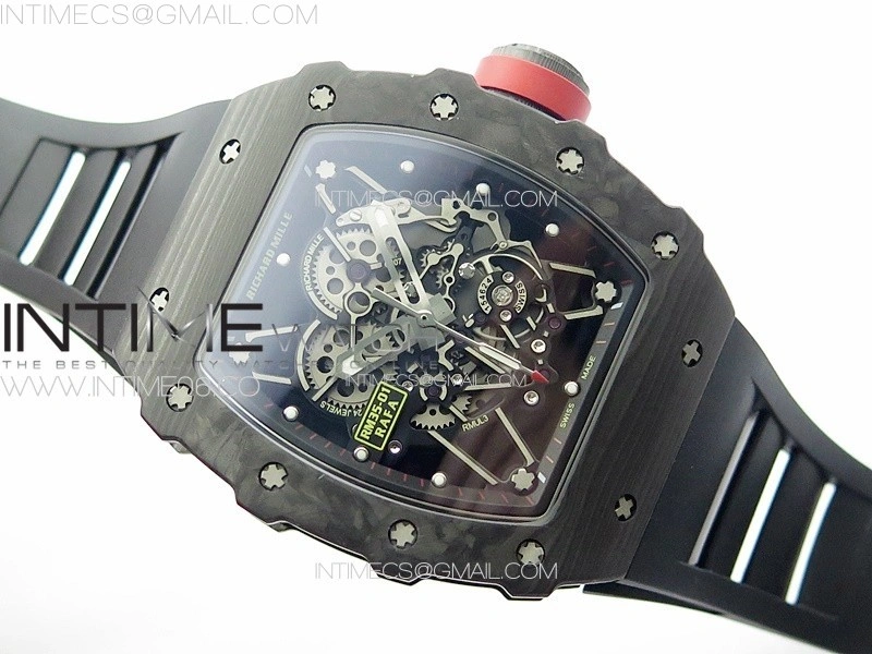 RM035-01 Forged Carbon Case KUF Best Edition Red Crown on Black Rubber Strap MIYOTA8215
