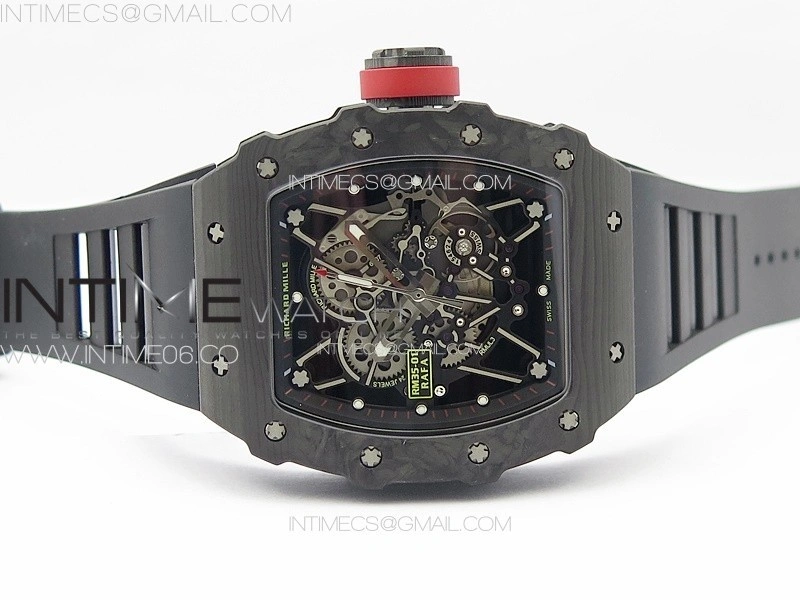 RM035-01 Forged Carbon Case KUF Best Edition Red Crown on Black Rubber Strap MIYOTA8215
