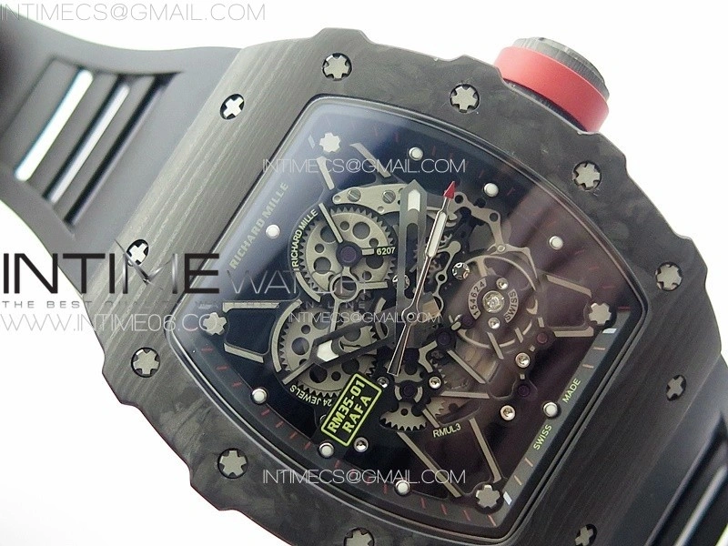 RM035-01 Forged Carbon Case KUF Best Edition Red Crown on Black Rubber Strap MIYOTA8215