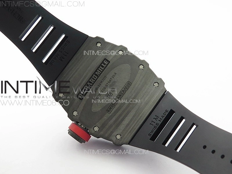 RM035-01 Forged Carbon Case KUF Best Edition Red Crown on Black Rubber Strap MIYOTA8215