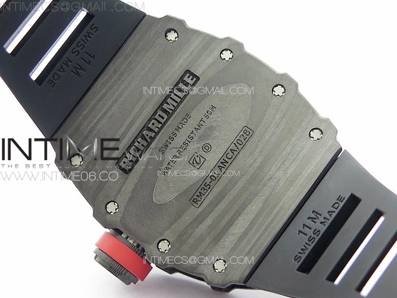 RM035-01 Forged Carbon Case KUF Best Edition Red Crown on Black Rubber Strap MIYOTA8215