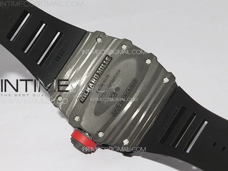 RM035-01 Forged Carbon Case KUF Best Edition Red Crown on Black Rubber Strap MIYOTA8215