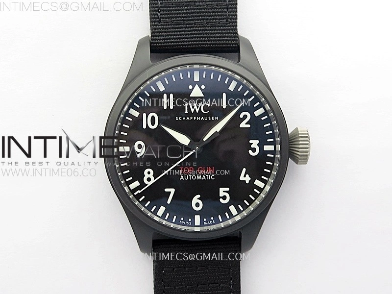 Big Pilot IW329801 Real Ceramic M+F 1:1 Best Edition Black Dial on Black Calfskin Strap SEIKO 8N-24