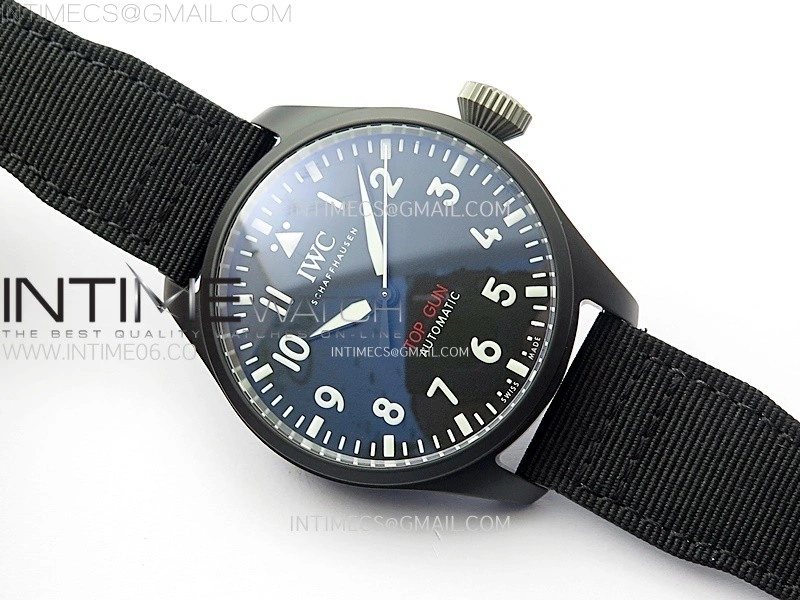 Big Pilot IW329801 Real Ceramic M+F 1:1 Best Edition Black Dial on Black Calfskin Strap SEIKO 8N-24