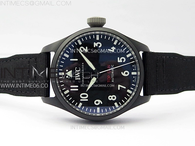 Big Pilot IW329801 Real Ceramic M+F 1:1 Best Edition Black Dial on Black Calfskin Strap SEIKO 8N-24