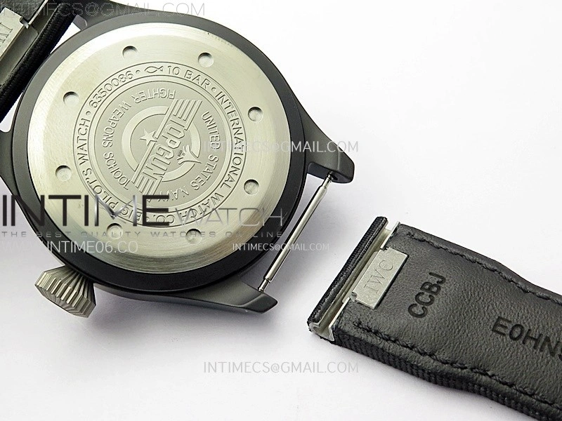 Big Pilot IW329801 Real Ceramic M+F 1:1 Best Edition Black Dial on Black Calfskin Strap SEIKO 8N-24