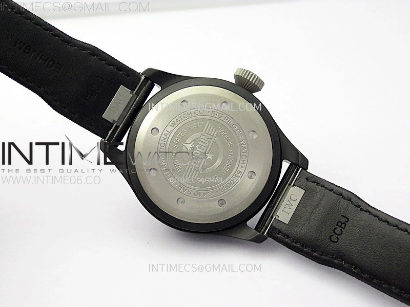 Big Pilot IW329801 Real Ceramic M+F 1:1 Best Edition Black Dial on Black Calfskin Strap SEIKO 8N-24