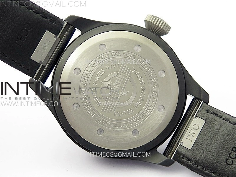 Big Pilot IW329801 Real Ceramic M+F 1:1 Best Edition Black Dial on Black Calfskin Strap SEIKO 8N-24