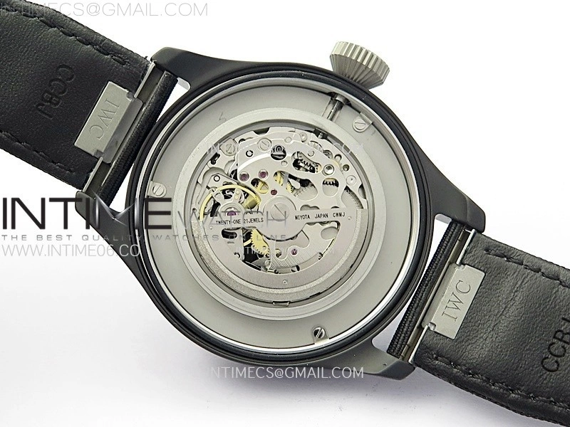 Big Pilot IW329801 Real Ceramic M+F 1:1 Best Edition Black Dial on Black Calfskin Strap SEIKO 8N-24