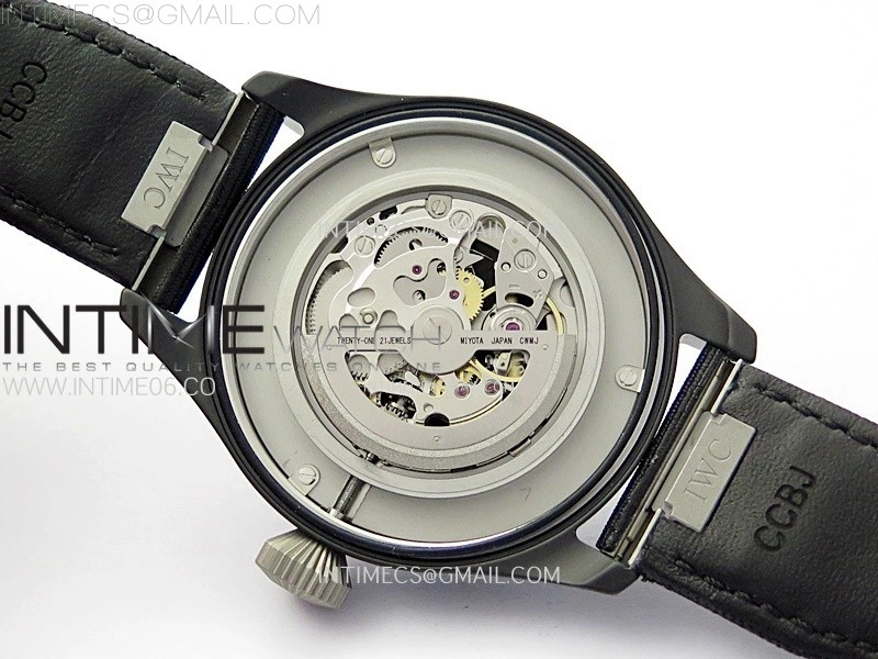 Big Pilot IW329801 Real Ceramic M+F 1:1 Best Edition Black Dial on Black Calfskin Strap SEIKO 8N-24
